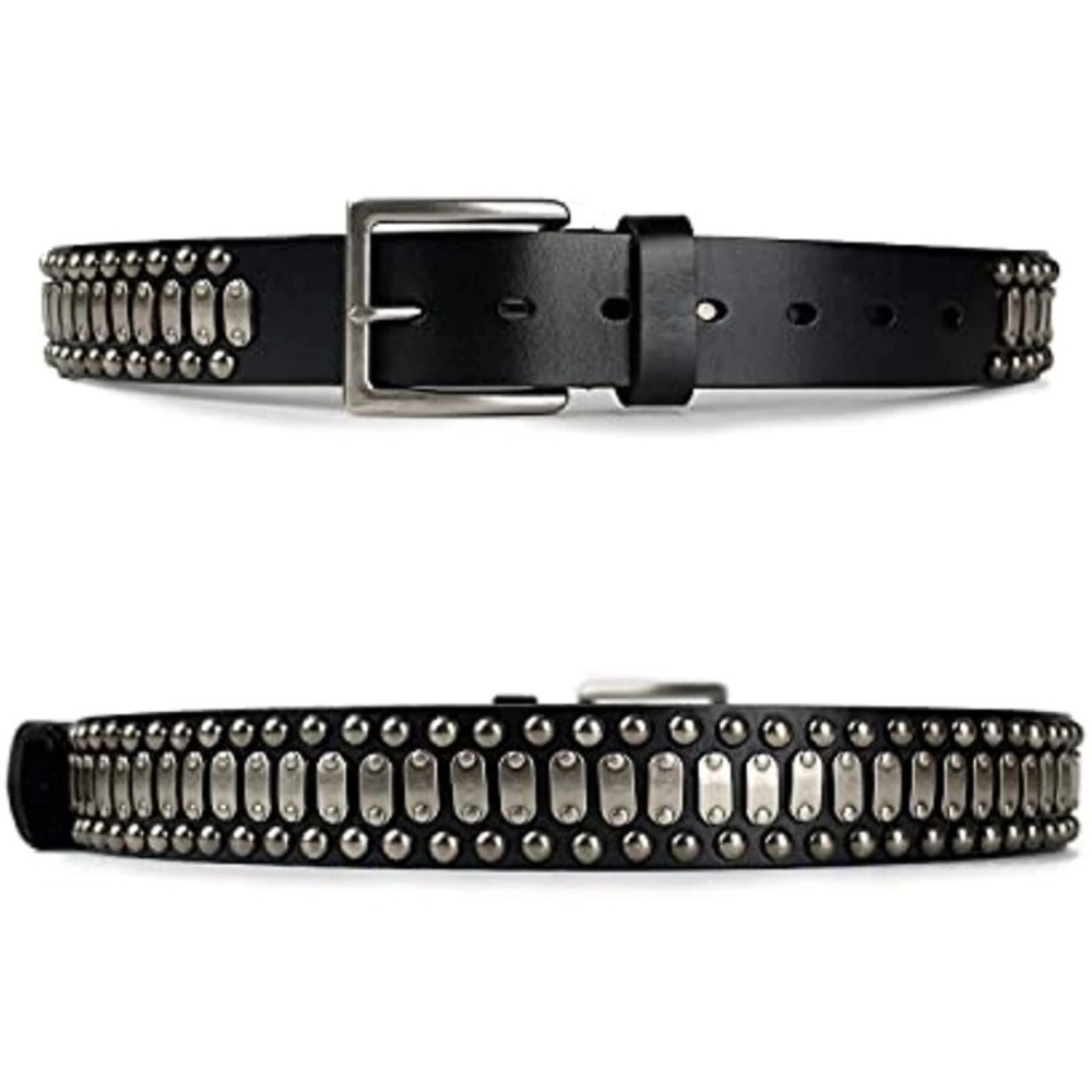 Studded Casual Italian Cowhide Leather Belts for Jeans Punk Rock River-34-36” - Picture 2 of 6